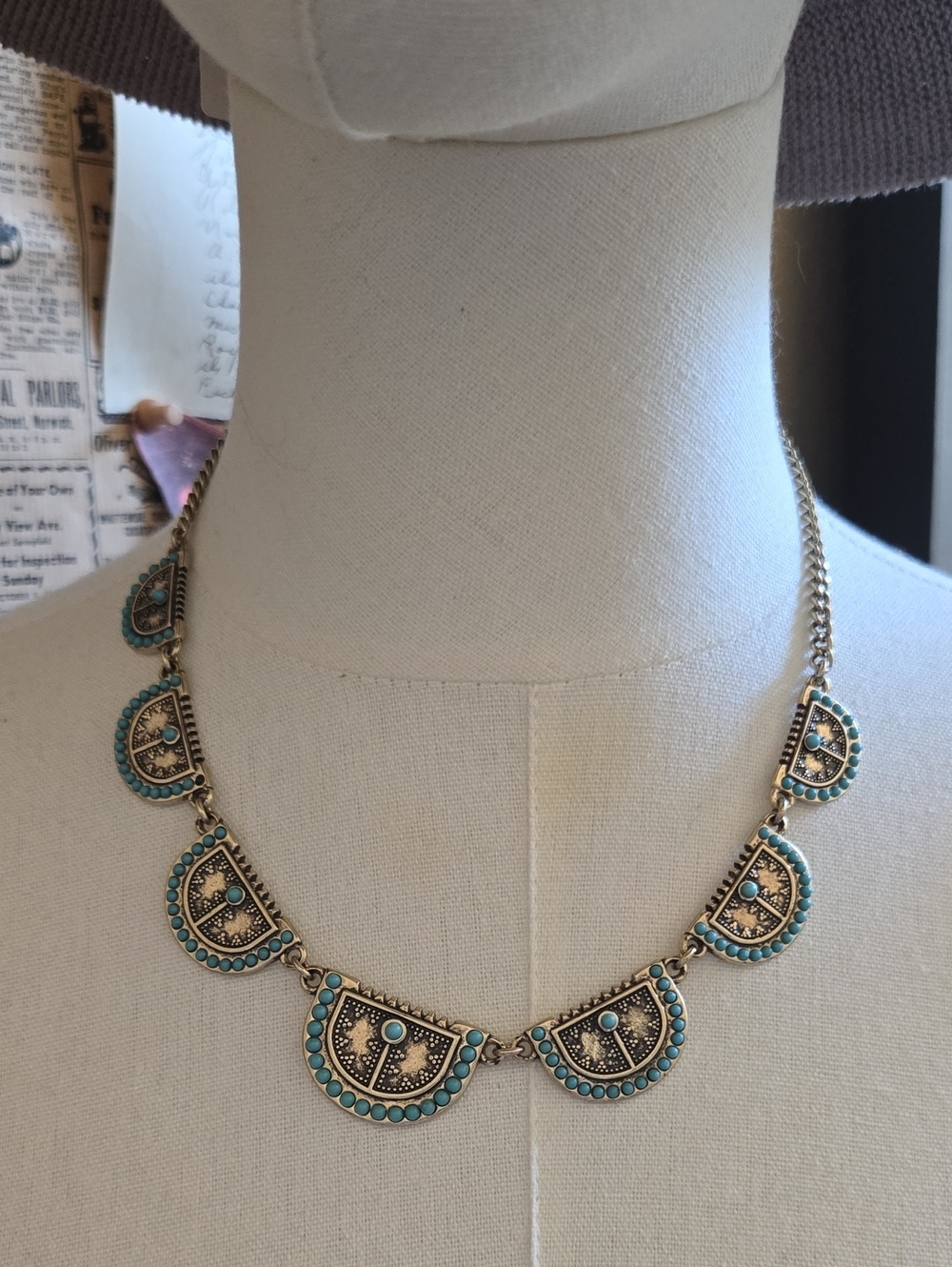 Lucky Brand Brass Turquoise Accent Southwestern Reversible 17" Necklace EUC
